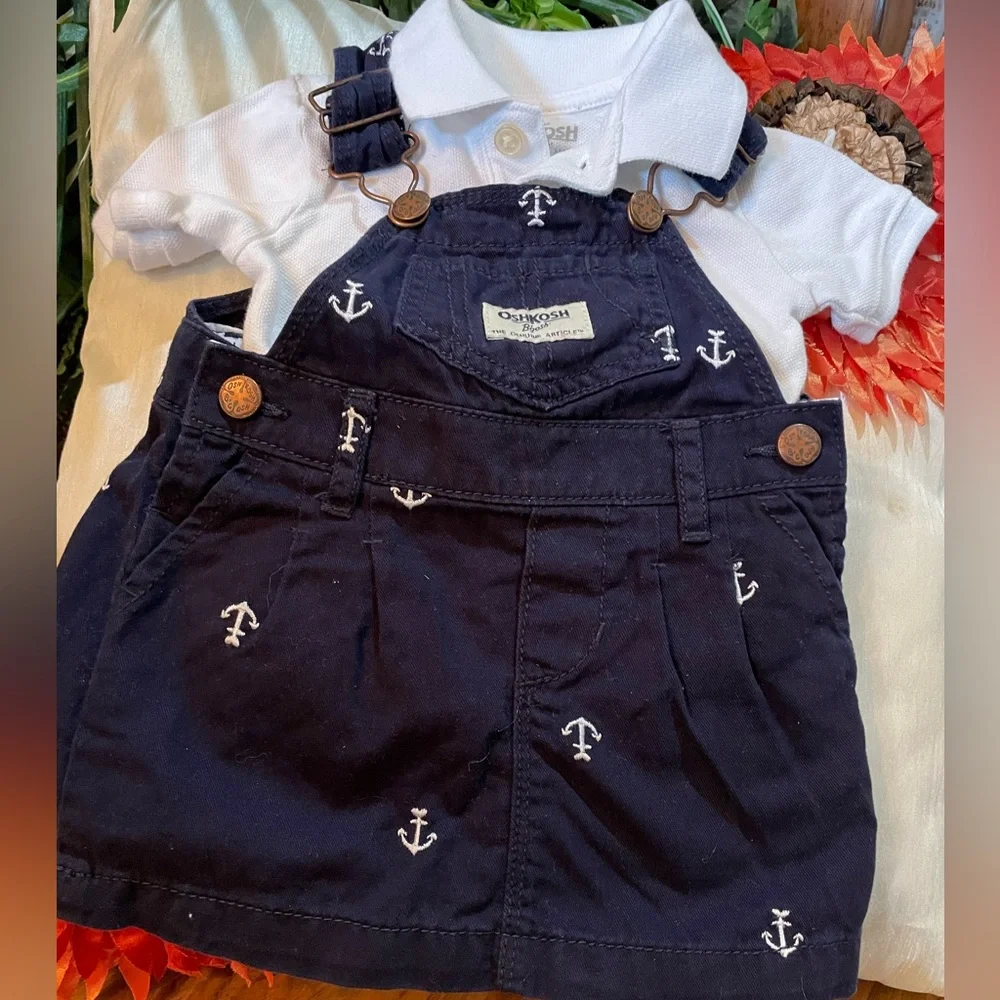 Nautical OSHKOSH 2pc Jumper Navy w WHT onesie Sz: 6M💙Here’s Mr Handsome NEW